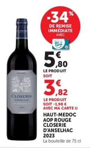 -34% DE REMISE IMMEDIATE AVEC CARTE U
