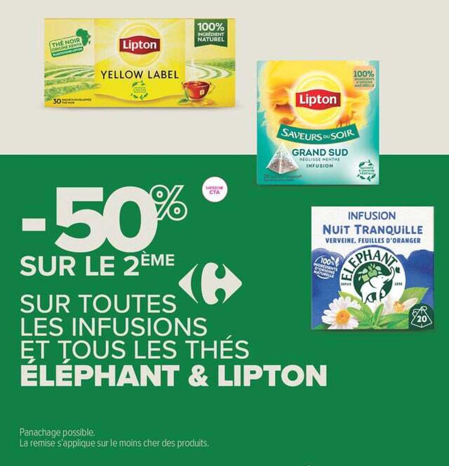 -50% SUR LE 2ÈME SUR TOUTES LES INFUSIONS ET TOUS LES THÉS ELEPHANT & LIPTON