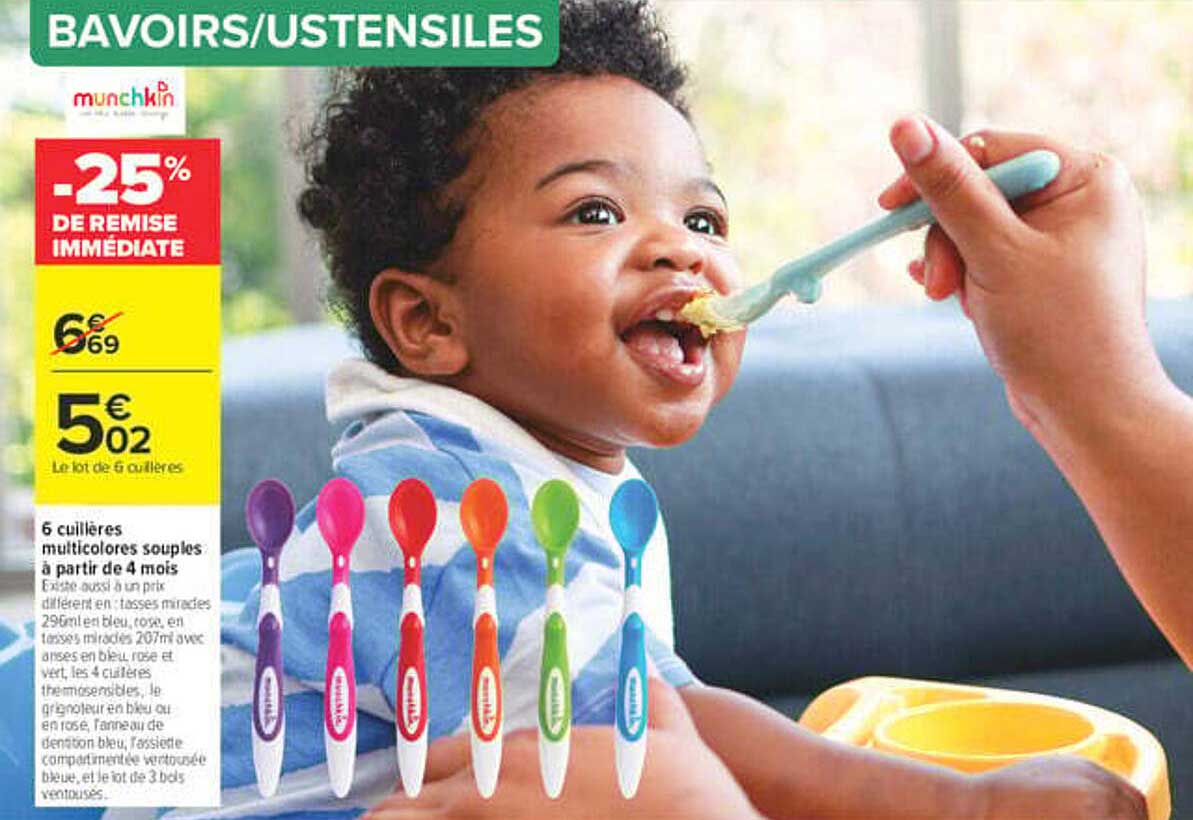 6 cuillères multicolores souples à partir de 4 mois