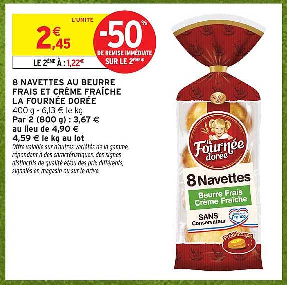 8 NAVETTES AU BEURRE FRAIS ET CRÈME FRAÎCHE LA FOURNÉE DORÉE