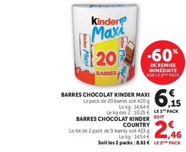 BARRES CHOCOLAT KINDER MAXI