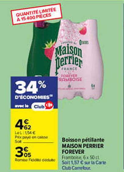 Boisson pétillante MAISON PERRIER FOREVER Framboise, 6 x 50 cl