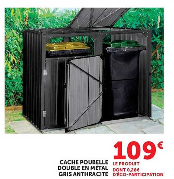 CACHE POUBELLE DOUBLE EN MÉTAL GRIS ANTHRACITE