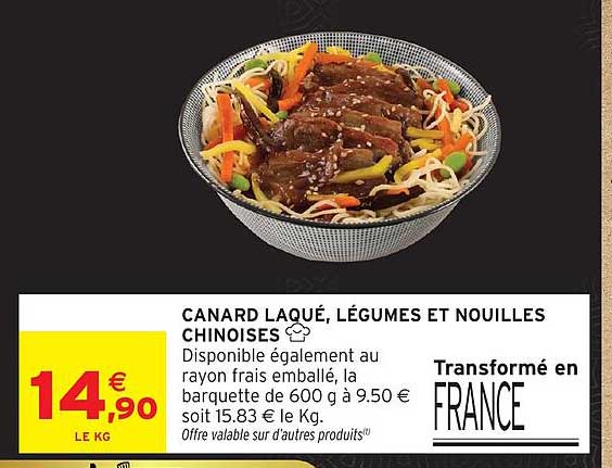 CANARD LAQUÉ, LÉGUMES ET NOUILLES CHINOISES