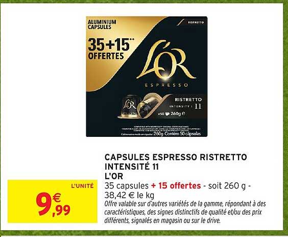 CAPSULES ESPRESSO RISTRETTO INTENSITE 11 L'OR