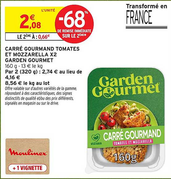CARRÉ GOURMAND TOMATES ET MOZZARELLA X2 GARDEN GOURMET