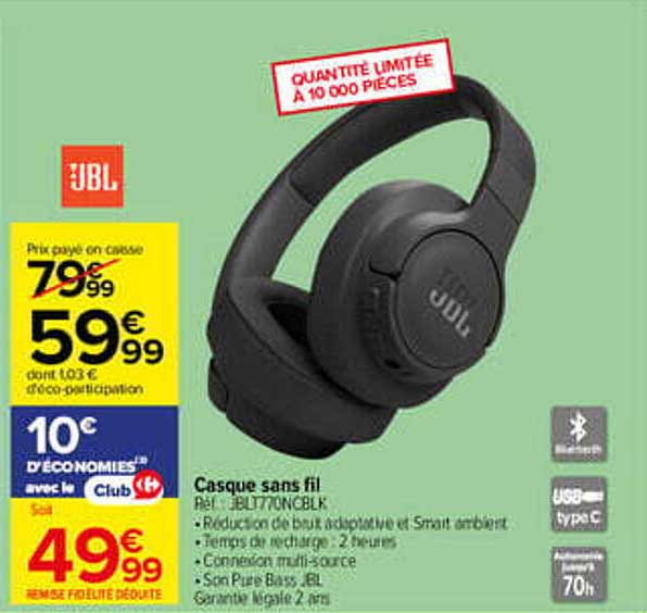 Casque sans fil JBL T770NCBK