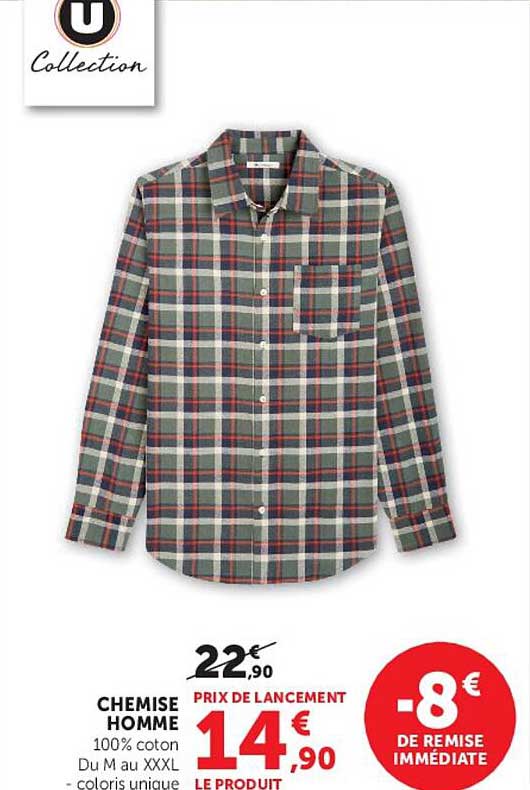 CHEMISE HOMME 100% coton Du M au XXXL coloris unie