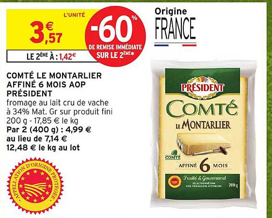 COMTÉ LE MONTARLIER AFFINÉ 6 MOIS AOP PRÉSIDENT