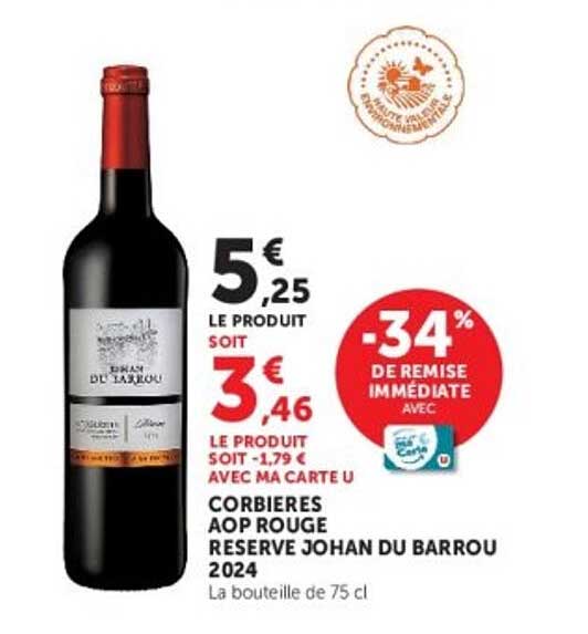 CORBIERES AOP ROUGE RESERVE JOHAN DU BARROU 2024