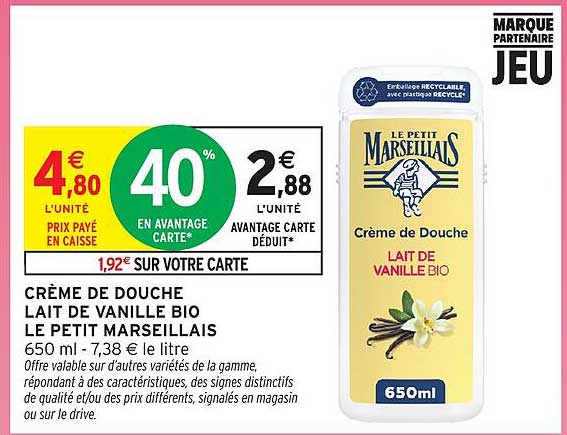 CRÈME DE DOUCHE LAIT DE VANILLE BIO LE PETIT MARSEILLAIS