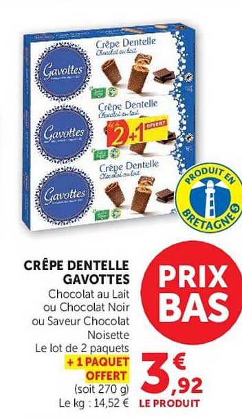 CRÊPE DENTELLE GAVOTTES Chocolat au Lait ou Chocolat Noir ou Saveur Chocolat Noisette