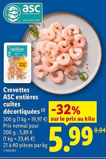 Crevettes ASC entières cuites décortiquées