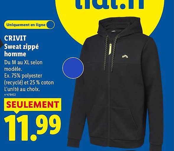 CRIVIT Sweat zippé homme