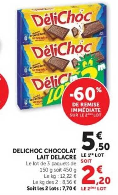 DELICHOC CHOCOLAT LAIT DELACRE