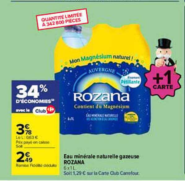 Eau minérale naturelle gazeuse ROZANA 6 x 1 L