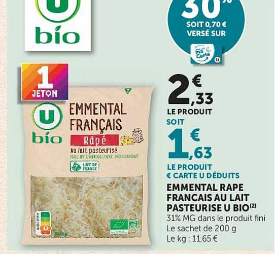 EMMENTAL RAPE FRANCAIS AU LAIT PASTEURISE U BIO