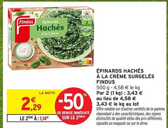 ÉPINARDS HACHÉS À LA CRÈME SURGELÉS FINDUS