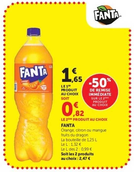 FANTA Orange, citron ou mangue fruits du dragon