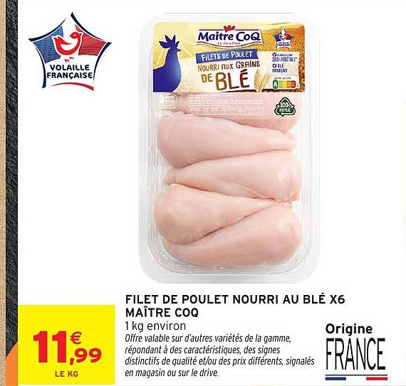 FILET DE POULET NOURRI AU BLÉ X6 MAÎTRE COQ