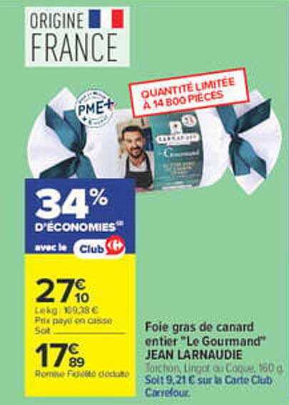 Foie gras de canard entier "Le Gourmand" JEAN LARNAUDIE