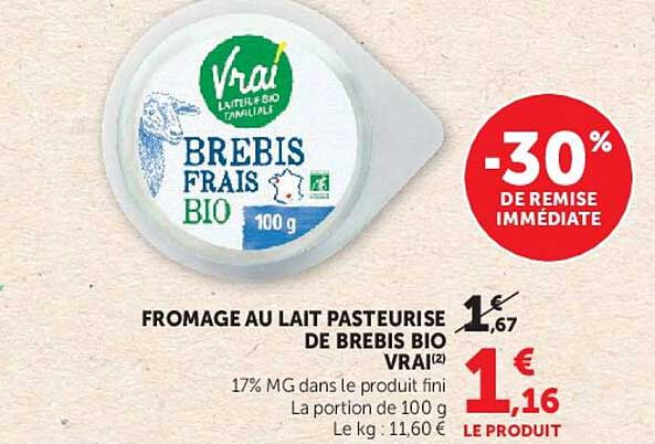 FROMAGE AU LAIT PASTEURISE DE BREBIS BIO VRAI