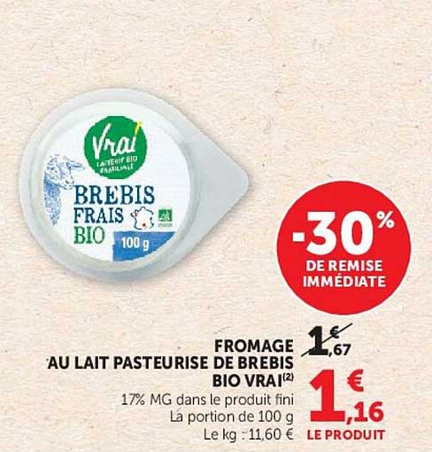 FROMAGE AU LAIT PASTEURISÉ DE BREBIS BIO VRAI