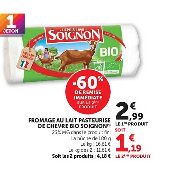 FROMAGE AU LAIT PASTEURISE DE CHEVRE BIO SOIGNON