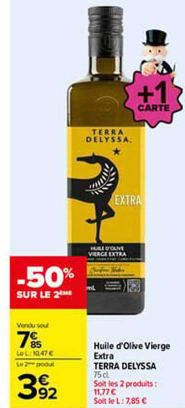 Huile d'Olive Vierge Extra TERRA DELYSSA 75cl Soit les 2 produits : 11,77 € Soit le 1 : 17,85 €