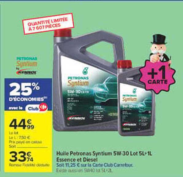 Huile Petronas Syntium 5W-30 Lot 5L+1L Essence et Diesel