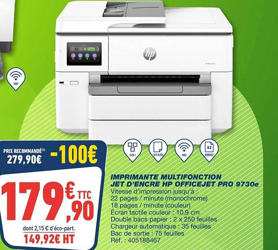 IMPRIMANTE MULTIFONCTION JET D’ENCRE HP OFFICEJET PRO 9730e