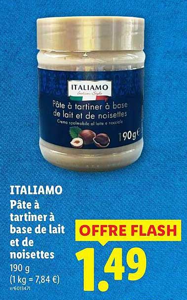 ITALIAMO Pâte à tartiner à base de lait et de noisettes 190 g