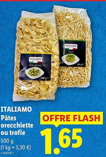 ITALIAMO Pâtes orecchiette ou trofie 500 g (1 kg = 3,30 €)