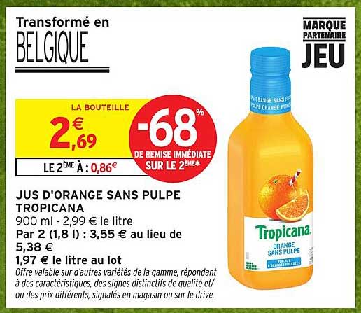 JUS D'ORANGE SANS PULPE TROPICANA
