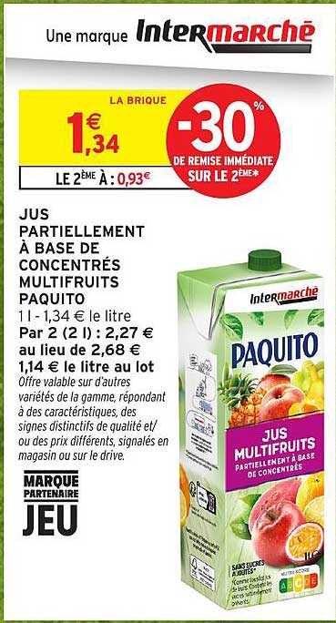 JUS PARTIELLEMENT À BASE DE CONCENTRÉS MULTIFRUITS PAQUITO