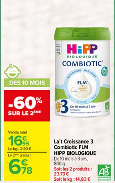 Lait Croissance 3 Combiotic FLM HIPP BIOLOGIQUE