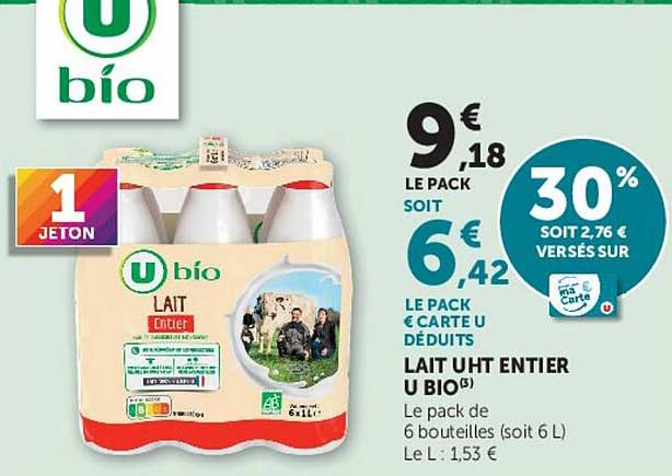 LAIT UHT ENTIER U BIO