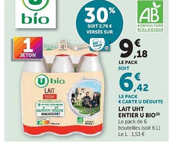LAIT UHT ENTIER U BIO