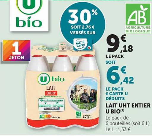 LAIT UHT ENTIER U BIO(1)