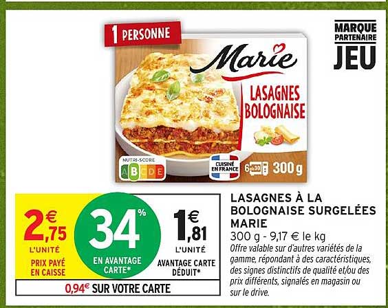LASAGNES À LA BOLOGNAISE SURGELÉES MARIE
