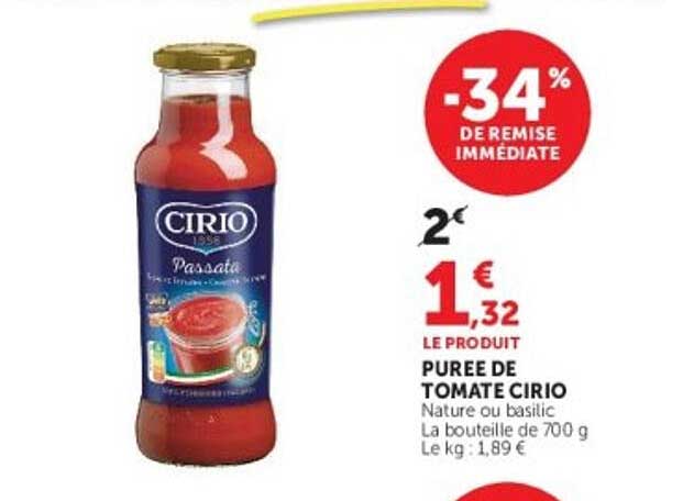 LE PRODUIT PUREE DE TOMATE CIRIO Nature ou basilic