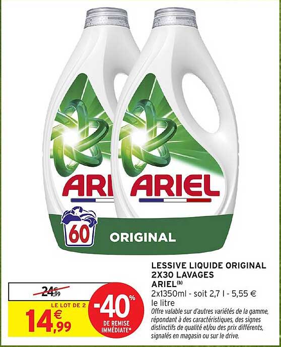 LESSIVE LIQUIDE ORIGINAL 2X30 LAVAGES ARIEL(b)