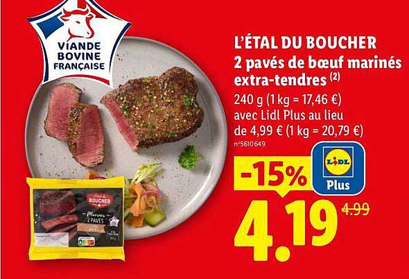L’ÉTAL DU BOUCHER 2 pavés de bœuf marinés extra-tendres