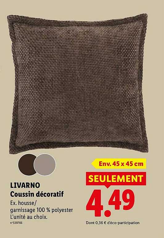 LIVARNO Coussin décoratif Ex. housse/ garnissage 100 % polyester L’unité au choix. n°539766