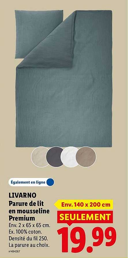LIVARNO Parure de lit en mousseline Premium