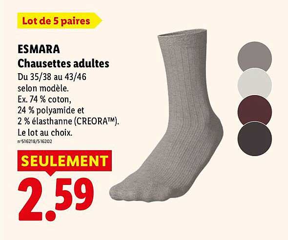 Lot de 5 paires ESMARA Chaussettes adultes