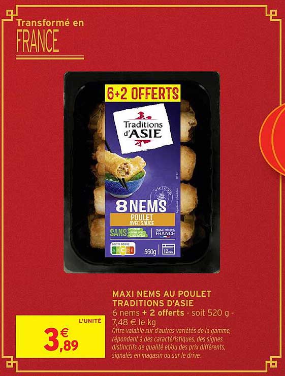 MAXI NEMS AU POULET TRADITIONS D'ASIE 6 nems + 2 offerts