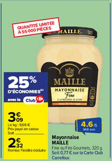 Mayonnaise Maille Fine ou Fins Gourmets, 320 g