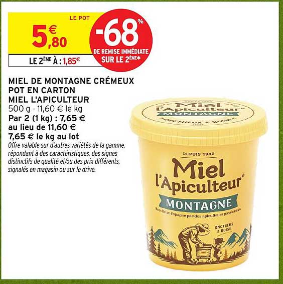 MIEL DE MONTAGNE CRÉMEUX POT EN CARTON MIEL L'APICULTEUR