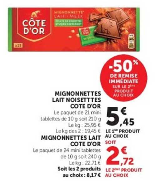 MIGNONNETTES LAIT NOISETTES COTE D'OR